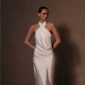 Meshki Laura Halter Satin Gown - White